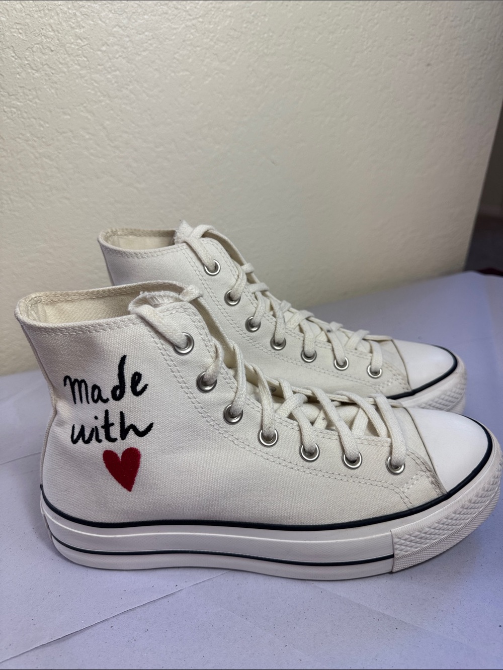 Converse White High-Top All Star Sneakers with Heart Detail